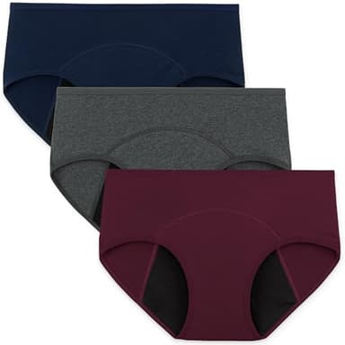 INNERSY Period Underwear for Women Teens Leak-Proof Menstrual Cotton Protective Hipster Panties 3-Pack (Light Flow (Dark Vintage), Medium)