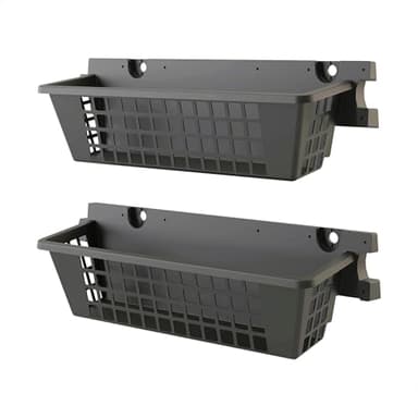 Suncast 2-Pack Accessory Baskets, Resin Organizers for Shed, Black, 25" x 7.25" x 7" - Outdoor Storage Organization, 30 lb Weight Capacity Per Shelf Basket, EZ Bolt Wall-Mount Assembly