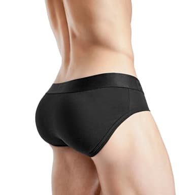 Rounderbum Men’s Padded Underwear Briefs – Black, Large – Butt Lifting, Body Shaping Brief with Permanent Pads, Invisible Under Clothing, 3 Colors