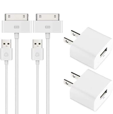 ESK Certified 6 Feet 30 Pin USB Charging Cable with 5W USB Power Adapter for iPhone 4/4s, iPhone 3G/3GS, iPad 1/2/3, iPod Touch 1/2/3/4 (2 Pack)
