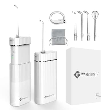 WARMSIMPLE Water Flossers for Teeth, Travel Portable Cordless Oral Irrigator Water flosser, Mini 4 Tips 3 Modes Teeth Cleaner, IPX7 Waterproof Water Floss for Brace Tooth, White