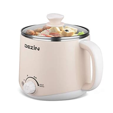 Dezin Electric Pot, 1.6L Ramen Cooker, Hot Pot Electric Stainless Steel, Multifunctional Cooker for Egg, Pasta, Soup, Porridge, Oatmeal with Temperature Control and Keep Warm Function