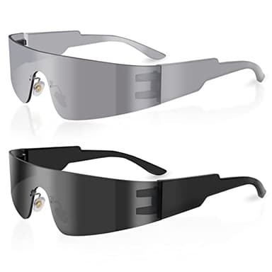 milramtob Futuristic Wrap Around Fashion Sunglasses Y2K Silver Trendy Rimless Glasses Cyberpunk Eyewear Women Men Rave Party