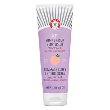 First Aid Beauty - KP Bump Eraser Body Scrub with 10% AHA, Keratosis Pilaris Exfoliator with Glycolic and Lactic acids, Helps Reduce Chicken Skin Bumps, Safe for Sensitive Skin, Peach Scent (8 oz)
