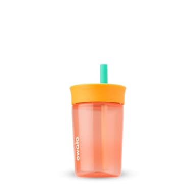 Owala Kids Insulation BPA-Free Plastic Tumbler with Spill Resistant Flexible Straw, Easy to Clean, Kids Water Bottle, Great for Travel, Dishwasher Safe, 15 Oz, Orange and Peach (Watermelon)