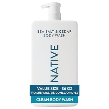 Native Body Wash for Women & Men, Sea Salt & Cedar, 36 oz Pump Bottle, Sulfate-Free & Gentle