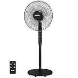 hykolity 16'' Ultra Quiet Oscillating Pedestal Fan with Remote Control, 9 Speed Setting, Pedestal Standing Fan with DC Motor, Adjustable Height, 9-Hour Timer for Home, Bedroom, Office, Residential Use