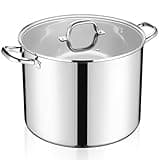 E-far 20-Quart Large Stock Pot, Stainless Steel Stockpot with Lid for Boiling Cooking Soup Stew Canning, Heavy Duty Tri-Ply Bottom Works w/Induction, Commercial Grade & Dishwasher Safe