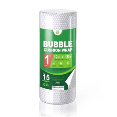 Perforated Bubble Cushioning Wrap Rolll Padded Packing Wrap for Moving Shipping Packaging (12in x 15ft / 1 Roll [15 Total Feet])