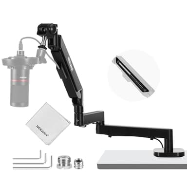 NEEWER MS002 Low Profile Desk Mic Boom Arm Stand with 360° Swivel Adjustable Pneumatic Damping Cable Management Cleaning Cloth, Desktop Mount Holder Compatible with Shure MV7 SM7B Blue Yeti Microphone