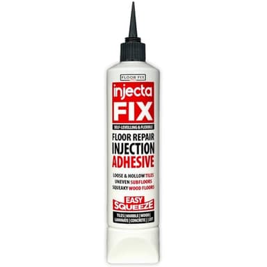 Floor-Fix Pro Easy Squeeze - Extra Strength Adhesive - Fix Loose & Hollow Tiles, Squeaky Wood & Laminate - Includes Built in 5/64” Syringe Tip - No Sealant Gun Required (10.1 Fl Oz)