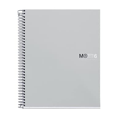 Miquelrius - The Original A5 Notebook, 6 Coloured Stripes, Opaque Polypropylene Cover, Size 148 x 210 mm, 2 Drills, 150 Sheets of 70 g/m², 5 mm Square, Grey