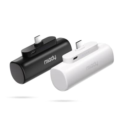 Miady 2-Pack 5000mAh Mini Portable Charger with Built-in Type C Connector, 5V 2.4A USB-C Output Fast Charging Small Power Bank, Compact Battery Pack Compatible with iPhone 17/16/15 Galaxy S24/S22 iPad