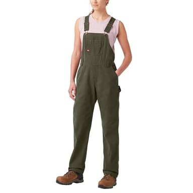 Dickies womens Women's Relaxed Fit Overalls Bib Shortalls, Rinsed Moss Green, Large US