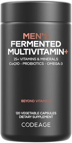 Codeage Men’s Daily Multivitamin – 25+ Essential Vitamins & Minerals, Organic Whole Foods, Probiotics, Omega-3, Zinc, Vitamins A, B, C, D, E & K – 120 Capsules