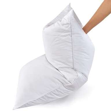 Three Geese White Goose Feather & Cotton Pillows Queen/Standard Size Set of 2 - Soft 600 Thread Count 100% Cotton, Medium Firm, Soft Support, White Solid