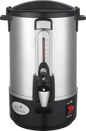 ClassicKitchen® 28 Cup Capacity Hot Water Boiler Urn with Twisloc˜ Safety Tap, Stainless Steel Spout, Stainless Steel Double Wall, Dual Heating Elements Quick Heating/Keep Warm
