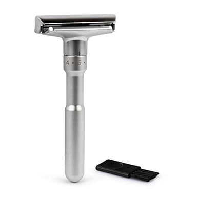 QSHAVE Adjustable Double Edge Classic Safety Razor (1 Razor & 5 pcs Titanium Coated Blades)