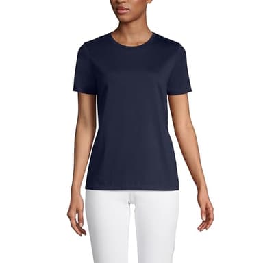 Lands' End Womens Short Sleeve Relaxed Supima Cotton Crew Neck T Shirt Radiant Navy Regular Medium