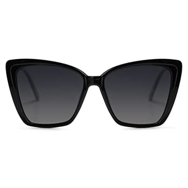 SOJOS Trendy Polarized Sunglasses For Women Retro Womens Oversized Square Cat Eye Sun Glasses UV Protection SJ2206 Black Frame/Grey Grading Lens