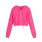 Ceboyel Zip Up Hoodies For Women Cropped Long Sleeve Sweatshirts Jackets Trendy Y2k Crop Tops Teen Girls Clothes 2023 Baggy Sweatshirt For Women Red 2X