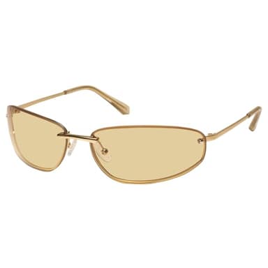 mosanana Trendy Y2K 2000s Wrap Around Sunglasses for Women Cool Retro Vintage Rave Cute Fashion Modern Rimless Oval Rectangle Cat Eye Glasses Metal Gold Brown MS52584