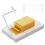 Cheese Slicer - Cheese Cutter with 5 Replacement Upgrade Thick Cutting Wires - Heavy Duty 5" x 8" Marble Board Cheese Slicer for Block Cheeses, Butter, Etc - Kitchen Gadget Cheese Slicer Tool - White