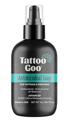 Tattoo Goo Cleansing Soap, 3 oz, For Piercing & Tattoo Aftercare, Hydrates and Cleans Dirt, pH Balanced Soap, Leaves No Residue, No Fragrance, Alcohol, Laonin or Petroleum Jelly