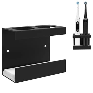 Linkidea Wall Mount Electric Toothbrush Holder for Bathroom, 2 Slots Aluminum Alloy Power Toothbrush Hanger, Self Adhesive Brush Organizer Compatible with Oral-B iO Series (Black)