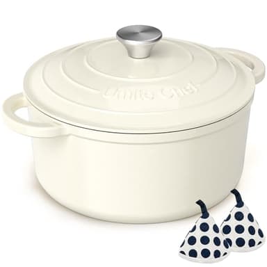 Enameled Cast Iron Dutch Oven - Umite Chef 5QT Pot with Lid & Cotton Potholders - Heavy-Duty Cookware for Bread Baking, Braising, Stews, Roasting(Cream White)