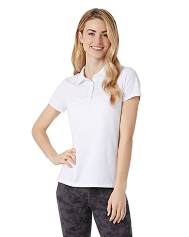32 Degrees Women's Cool Fitted Polo| Moisture Wicking | 4-Way Stretch |Form Fitting | Golf | Tennis, White, Large