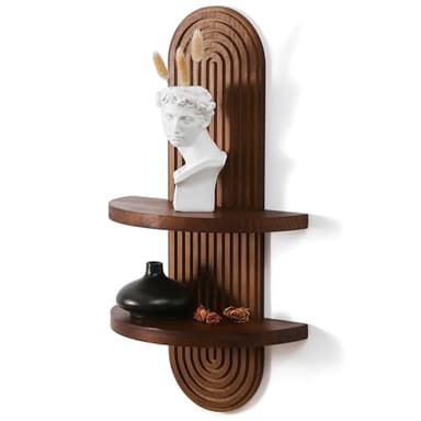 GRID FORTE Modern Wall Shelf with Arched Wood Design Mid-Century Double Floating Rainbow Shelves for Indoor Decoration Holding Planter Ornaments, 22 x 11.6 Inch (Walnut)