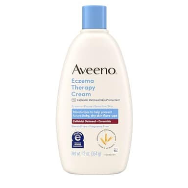 Aveeno Eczema Therapy Daily Moisturizing Body Cream for Sensitive Skin, Soothing Eczema Relief Cream, Colloidal Oatmeal & Ceramide for Dry & Itchy Skin, Steroid- & Fragrance-Free, 12 oz