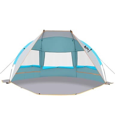 Unicamper Beach Tent 2-3 Person Sun Shelter UPF 50+ with Extended Waterproof Pe Floor & 3 Mesh Roll Up Windows Fits, Portable Beach Shade Easy Setup for Outdoor Camping, Indoor, Fishing, Yard. (Blue)