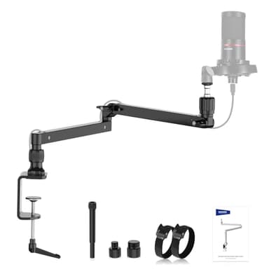 NEEWER Low Profile Mic Arm Desk Stand Mount with Damping, 360° Swivel Articulating Boom Arms with Heighten Pole & Cable Management Channels for Microphone Podcast Gaming Streaming Zoom Calls, MST002