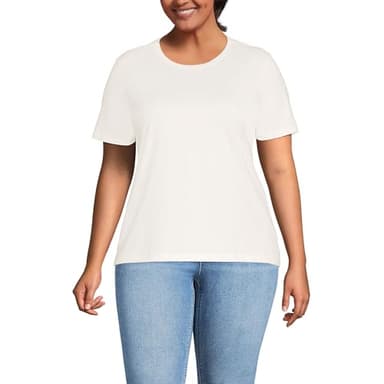 Lands' End Womens Short Sleeve Relaxed Supima Cotton Crew Neck T Shirt Ivory Regular Large