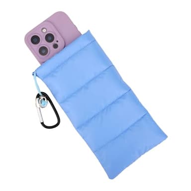 Lyreh Down Cotton Buckle Warm Phone Case, Protects from Freezing and Overheating, Perfect for Outdoor Camping (Light Blue)