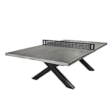 JOOLA Berkshire Outdoor Table Tennis Table - Multi Use Conference Table Dining Table - Concrete Gray Wood Look Includes Steel Outdoor Ping Pong Net Set & Frame - Hybrid Indoor Outdoor Ping Pong Table