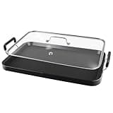 Vayepro 2 Burner Griddle Pan with Glass Lid, Stove Top Flat Griddle for Glass Stove Top, Aluminum Pancake Griddle, Non-Stick Griddle for Gas Grill, Double Burner Camping Griddle