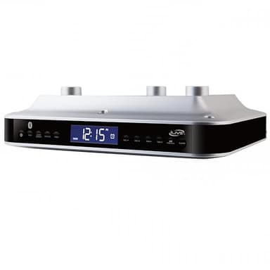 iLive Under Cabinet Bluetooth FM Radio for Kitchen, Wireless Stereo with Built-in Clock & Timer, 20 FM Presets, Negative LCD, 60-Ft Range, Under-Cabinet Mounting Hardware, AC Powered + Battery Backup