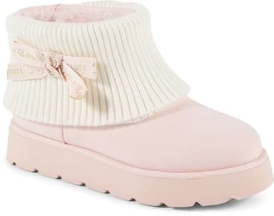 Juicy Couture Women’s Ankle Boots – Micro Suede Booties with Faux Fur Lining, Ribbed Knit Collar, Juicy Logo Bow-Pierre-Blush-10