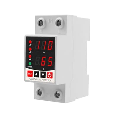 OELFFOW Adjustable V/A Protector Over/Under Voltage & Overcurrent Protection Intelligent Relay Reset Protector Voltage Output Stabilizer for Home Office Appliance, AC110V DC85-300V 63A, Din Rail Mount