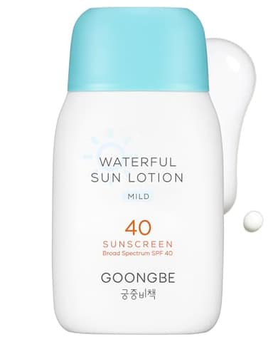 GOONGBE Waterful Sun Lotion Mild SPF 40 - Zinc Oxide Water Resistant Mineral Sunscreen for Babies, Kids & Adults - Hypoallergenic, Vegan, Reef-Safe - Korean Sun Care for Sensitive Skin, 2.82 fl.oz.