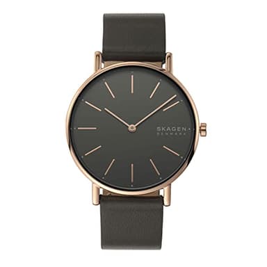 Skagen Women's Signatur Two-Hand Rose Gold Alloy and Gray Leather Band Watch (Model: SKW2794)