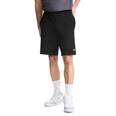 Champion Men's Lounge Shorts, Standard Fit, 9 Inch Inseam, Lightweight 100% Cotton, Available in Regular and Big & Tall, Black, Large