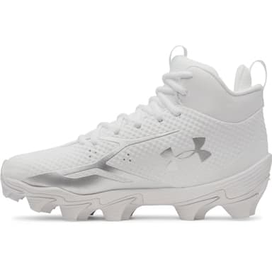 Under Armour Boys' Spotlight Hammer JR RM Football Cleats, (100) White/Metallic Silver/Metallic Silver, 6, US
