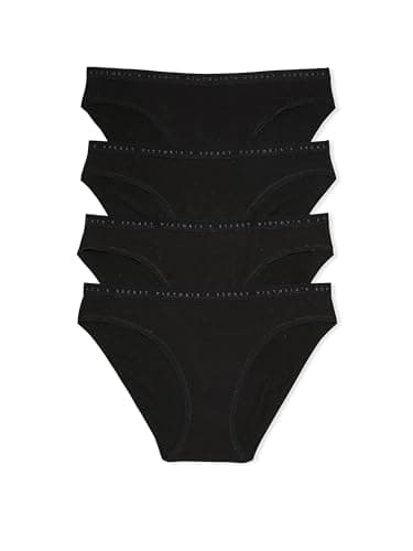 Victoria's Secret Women's Cotton Bikini Underwear, Moderate Coverage Panties for Women, Multi Pack, Black (M)