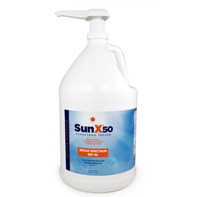 CoreTex Sun X 50 SPF Broad Spectrum Sunscreen Lotion - 1 Gallon Jug & Pump Bottle of Paraben, Oxybenzone, Octinoxate, & Oil Free Sunscreen - No White Cast and Water Resistant Up to 80 Minutes