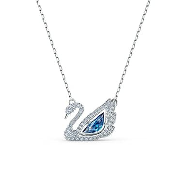 Swarovski Swan Necklace, Iconic Swan Pendant with Blue and White Crystals and Elegant Rhodium Finished Chain