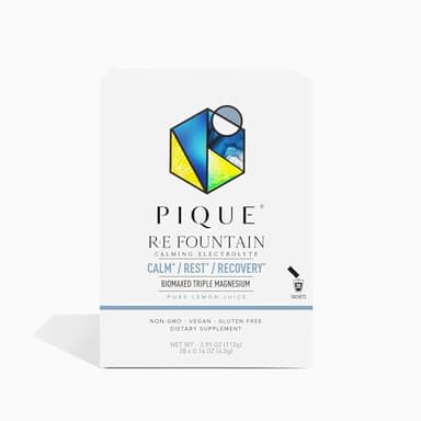 PIQUE RE Fountain Calming Electrolyte Powder - Hydration Powder Packets with Triple Biomaxed™ Magnesium for Rest, Recovery and Cognitive Support - No Added Sugar - 28 Single Serve Sticks (Pack of 1)